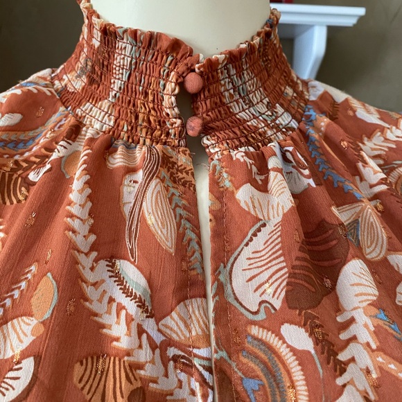 Joie Ruffle sleeves Fall Floral Print Blouse Smocked Neck  women’s size M - Picture 5 of 16